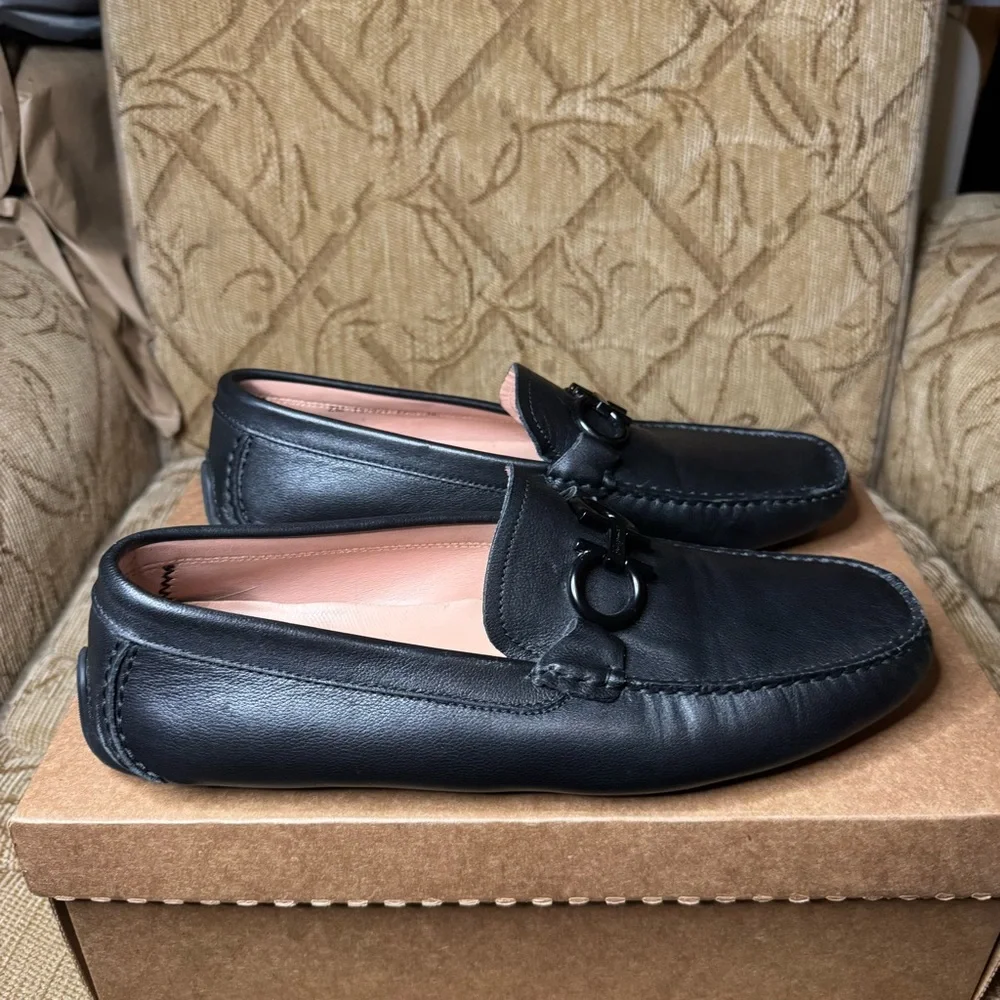 Ferragamo Salvatore Black Leather Men's‎ 10 EEE Dress Slip-on Loafers